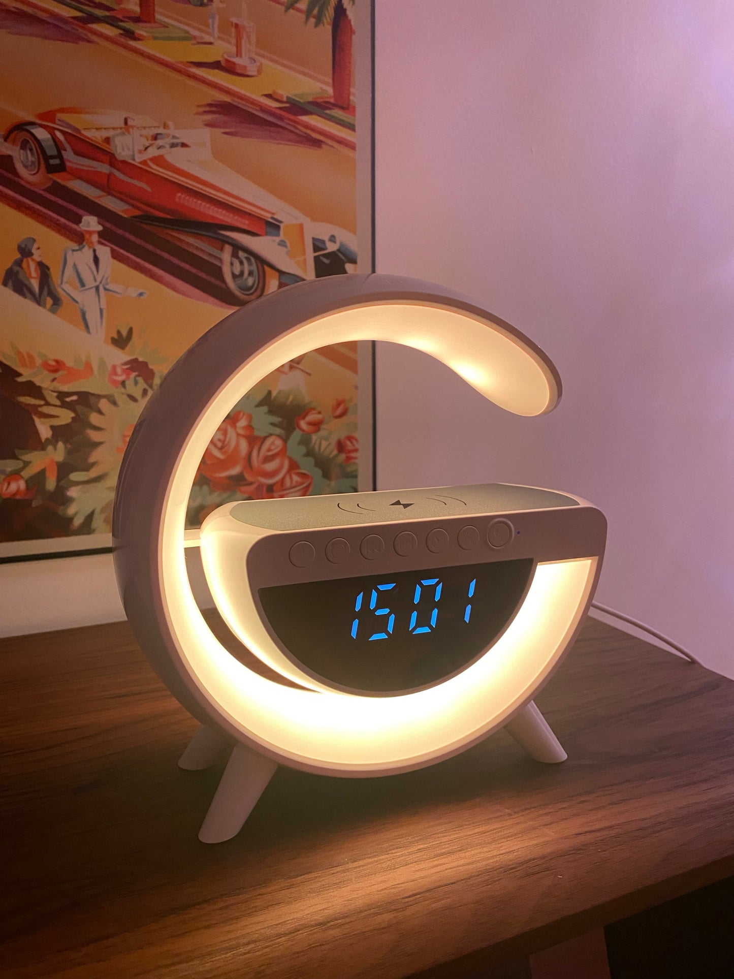 LED Bluetooth speaker/wireless phone charger/alarm/mood lighting (WHITE)